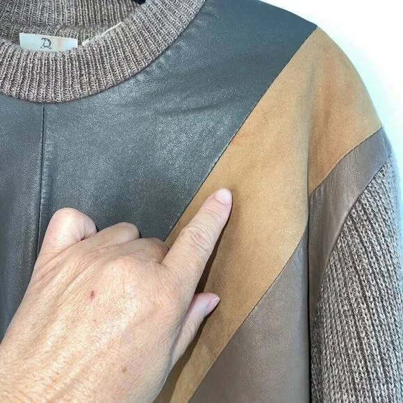 Neiman Marcus Vintage Mens Sweater Size Large Brown Leather Front Knit
